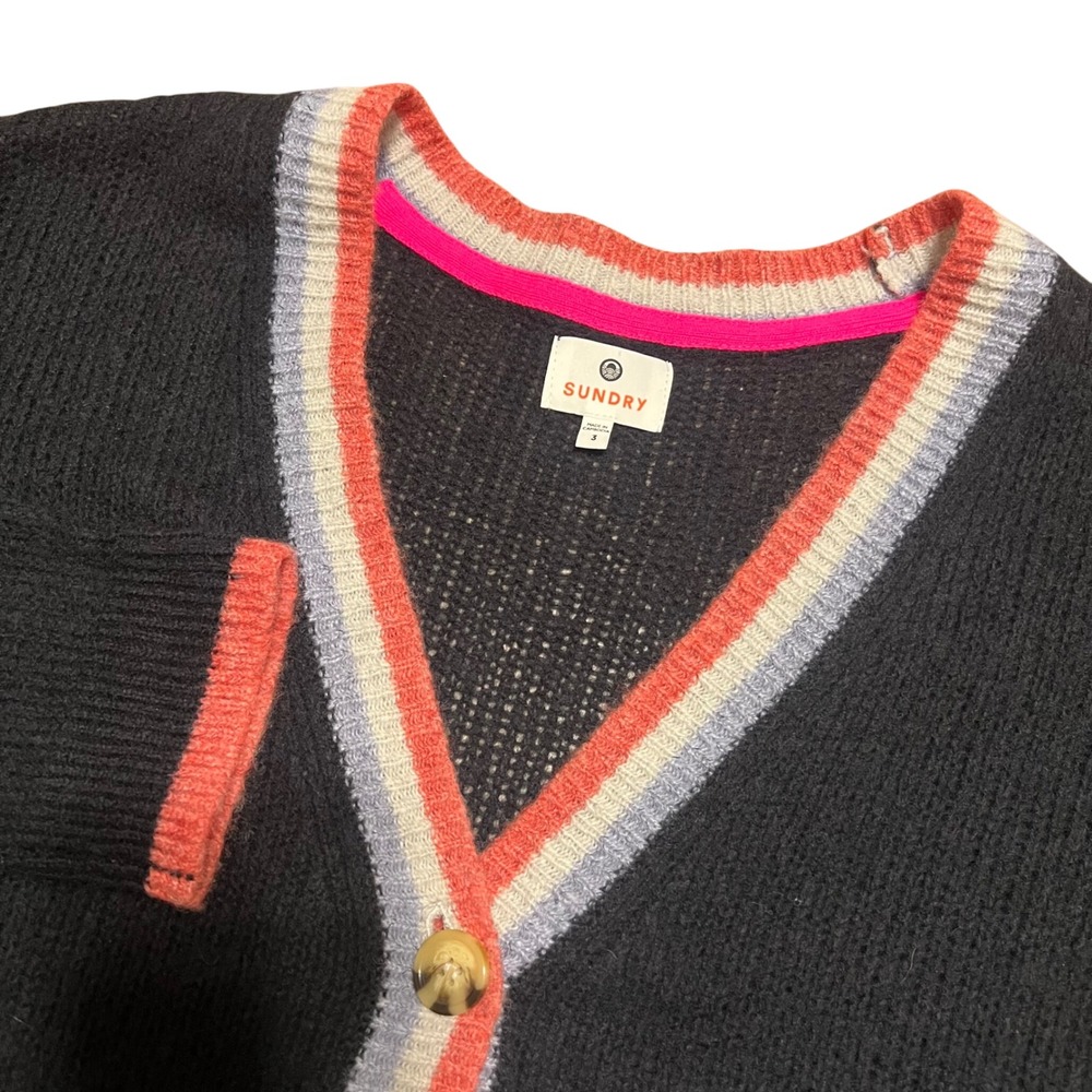 SUNDRY‎ Women's Black Merino Wool Cashmere Blend Cardigan Sweater Size 3